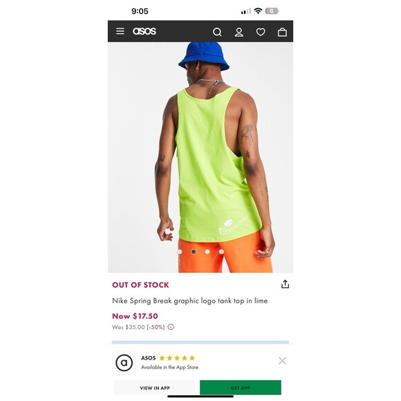 The Nike Tee Sportswear Spring Break Tank Top Lime Green Cotton Size Large ASOS - Picture 2 of 8